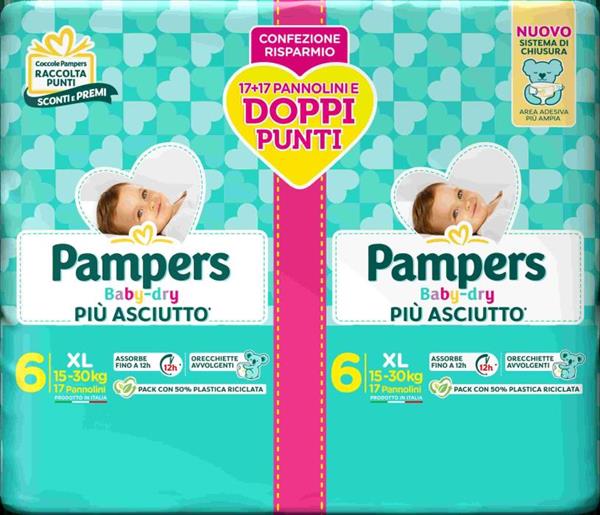 PAMPERS PANNOLINI BABY DRY PACCO TRIPLO TG 6 17+17